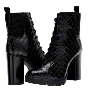 STEVE MADDEN Black Croc Embossed Block Heel Zip-Up Hiking Boots Size 8.5